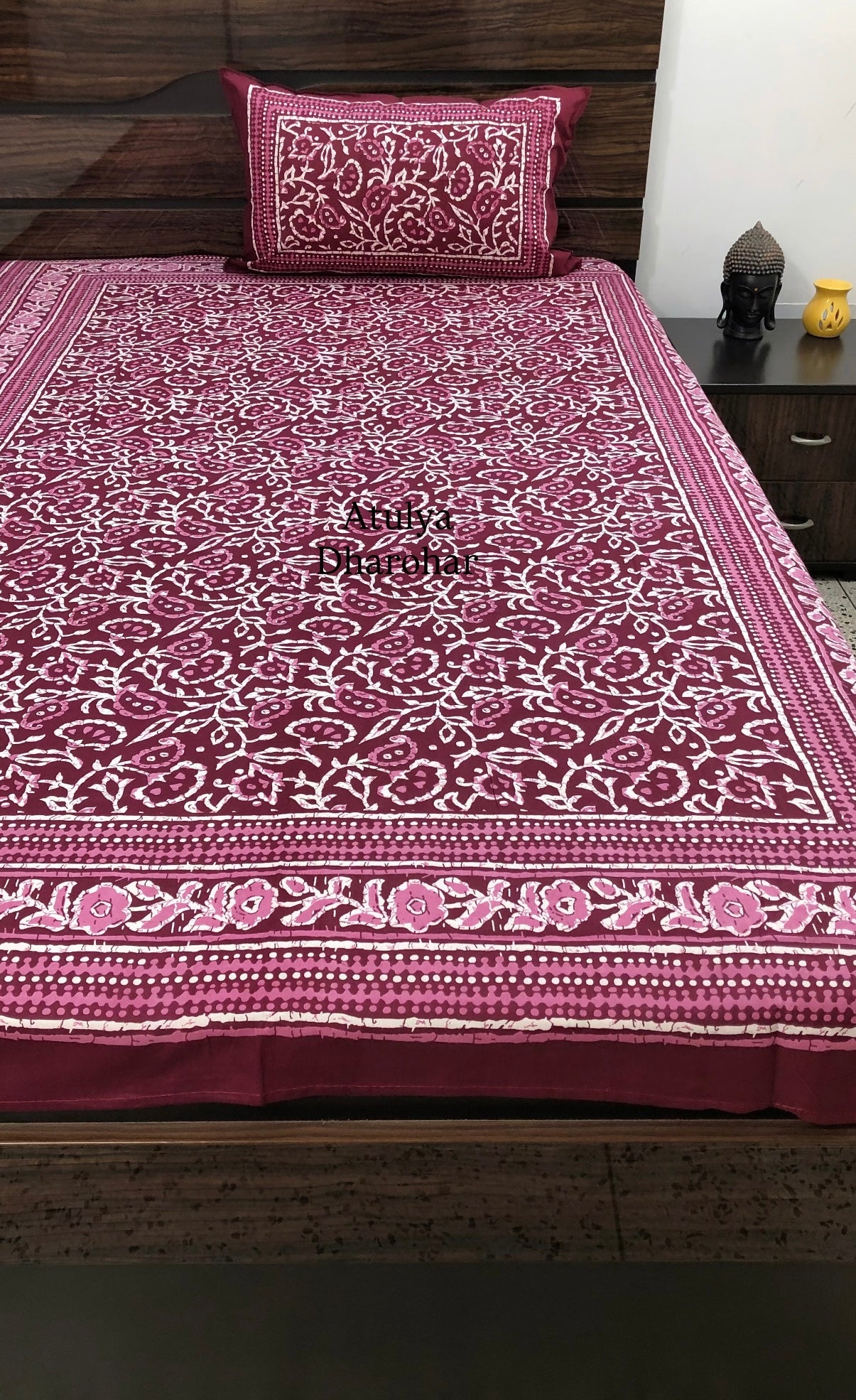 Magenta Pink Floral Jaal Cotton Single Bed Bedsheet