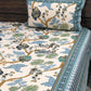 Blue and Green Floral Jaal Cotton Super King Bedsheet