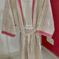 Pink and Green Strips Hand Block Printed Waffle Cotton Bathrobe