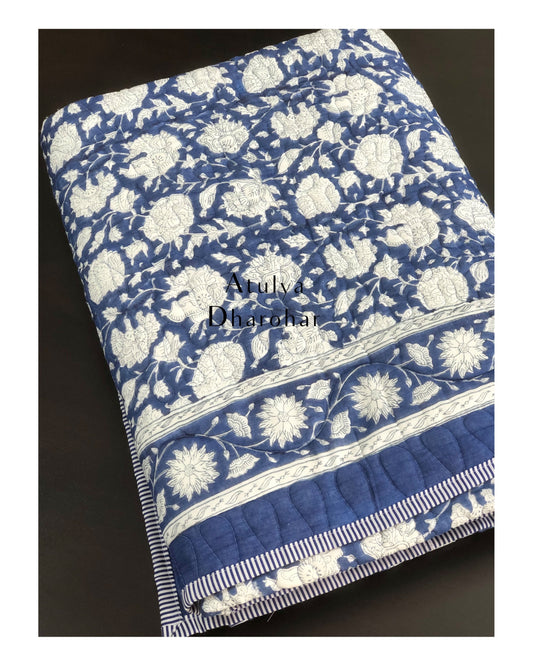 Indigo Floral Jaal Single Bed Comforter