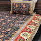 Indigo & Red Cotton Kalamkari King Size Bedsheet