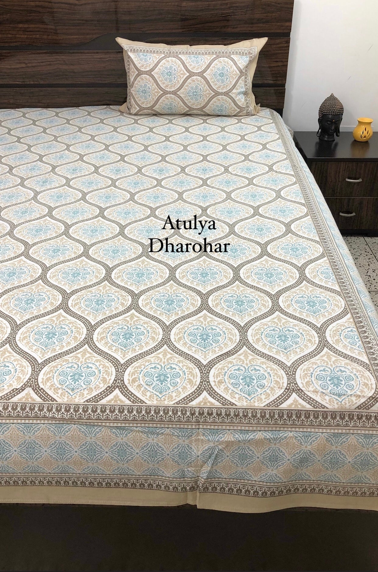 Teal Mughal Jaal Bedsheet