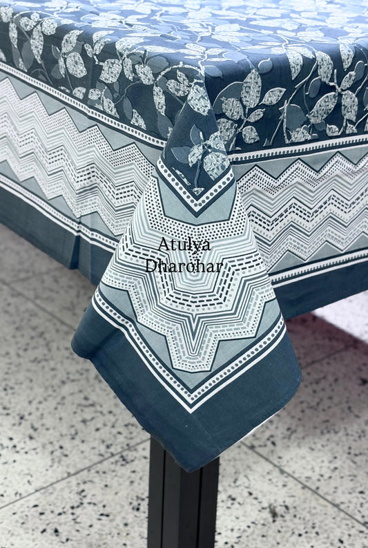 Grey Floral Jaal Cotton Dining Table Cover