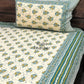 Turquoise and Green Floral Motifs Cotton Single Bed Bedsheet