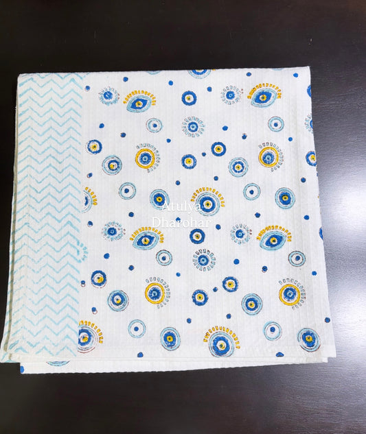 Evil Eye Hand Block Printed Waffle Cotton Kids Towel