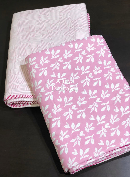 Pink Leafy Motifs Cambric Cotton Single Dohar Pair