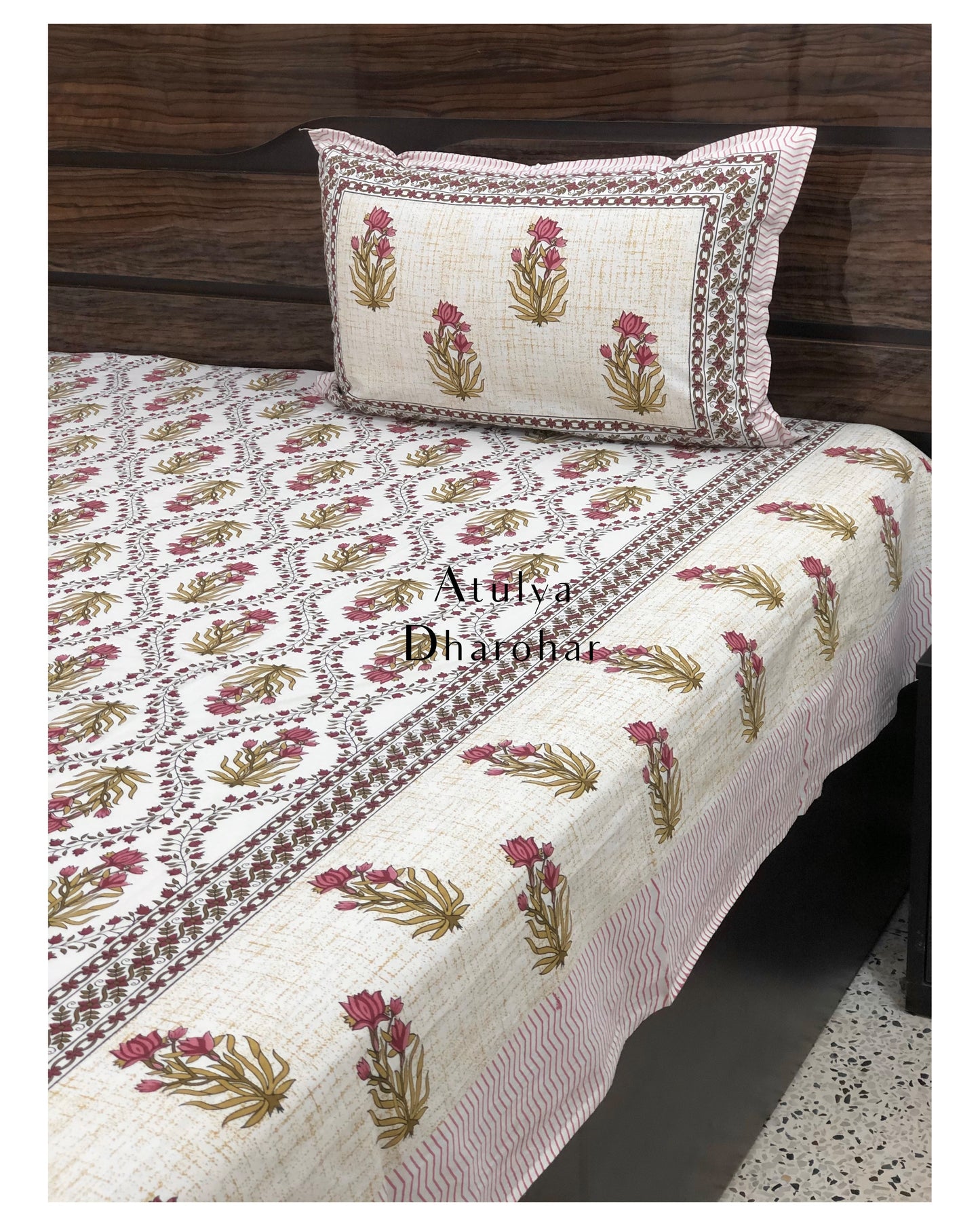 Pink Mughal Jaal Bedsheet