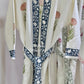 Blue and Orange Floral Motifs Waffle Cotton Bathrobe