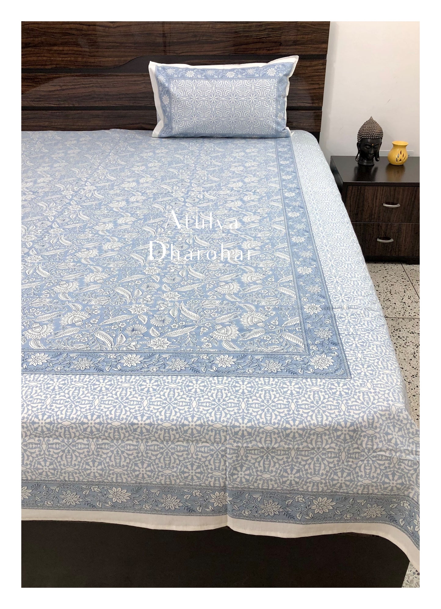 Blue Floral Jaal Cotton Bedsheet