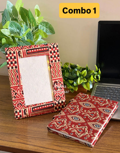 Block Print Handmade Paper Photo Frame and Journal Combo