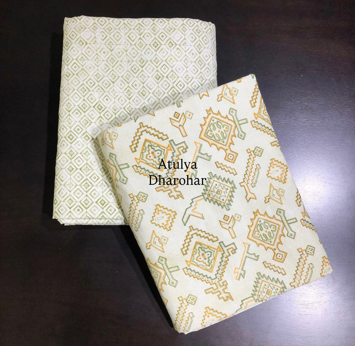Yellow and Green Abstract Cambric Cotton Single Dohar Pair