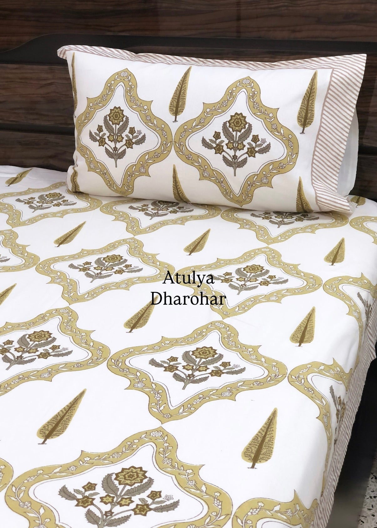 Green Floral Mughal Jaal Cotton Super King Bedsheet