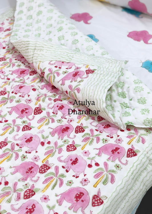 Happy Elephant Mulmul Baby Quilt