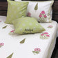 Pink and Green Floral Motifs Cotton Super King Bedsheet
