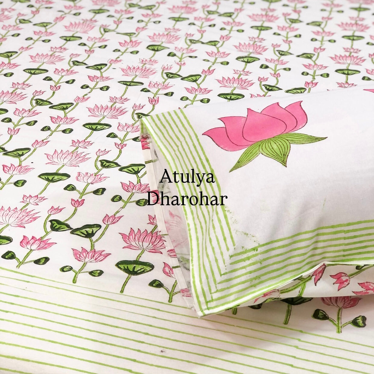 Lotus Jaal Hand Block Super King Bedsheet