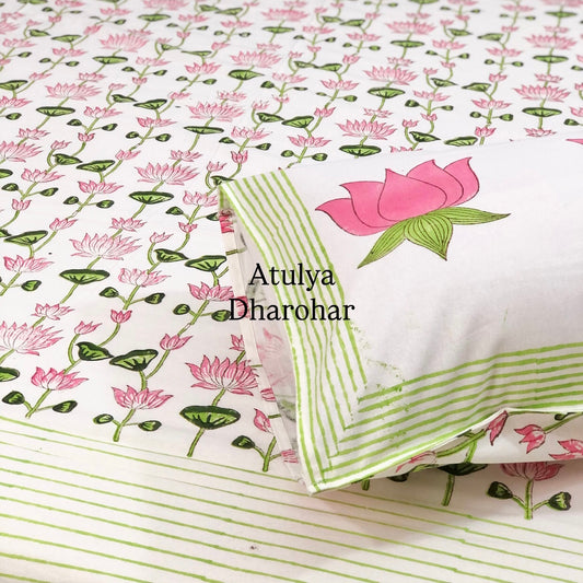 Lotus Jaal Hand Block Super King Bedsheet