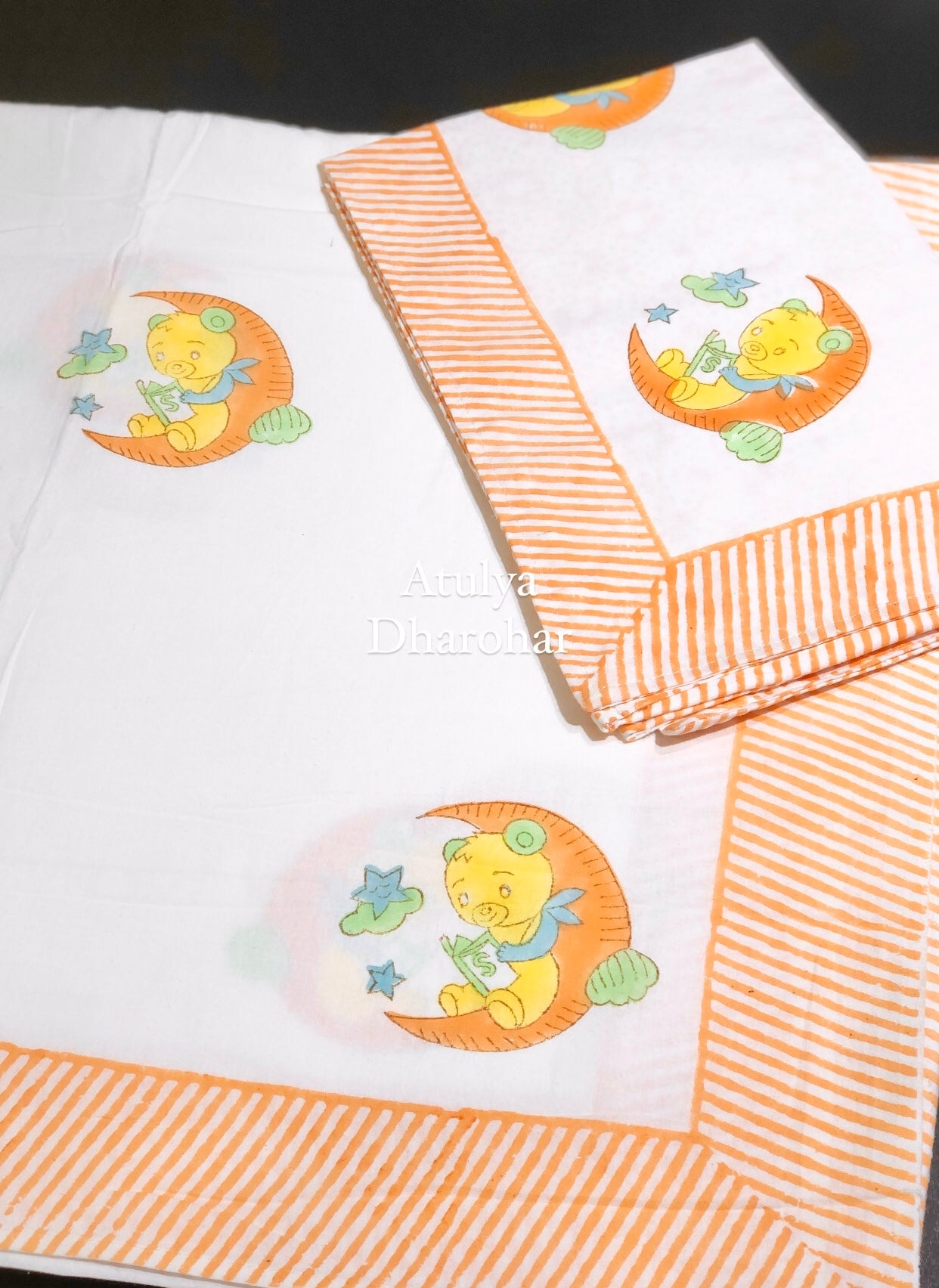 Reading Bunny Kids Hand Block Printed Single Bedsheet