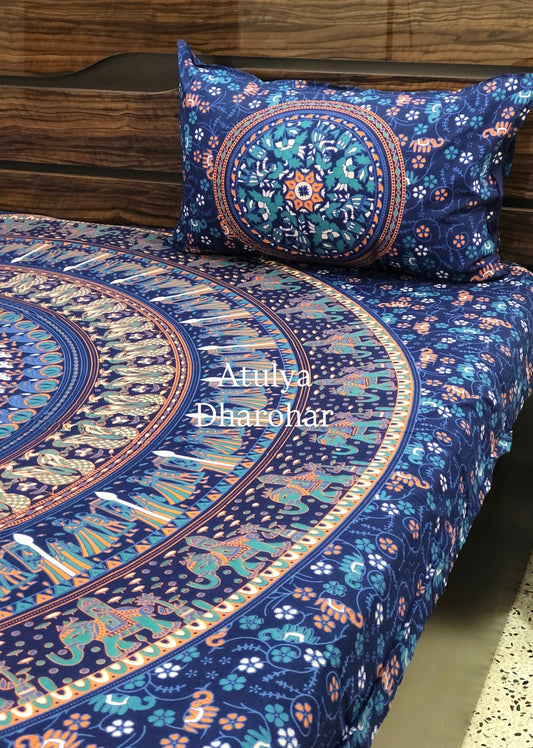 Blue Mandala Cotton King Size Bedsheet