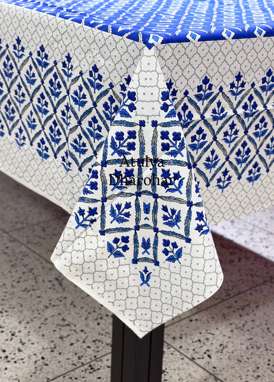 Indigo Mughal Jaal Cotton Dining Table Cover