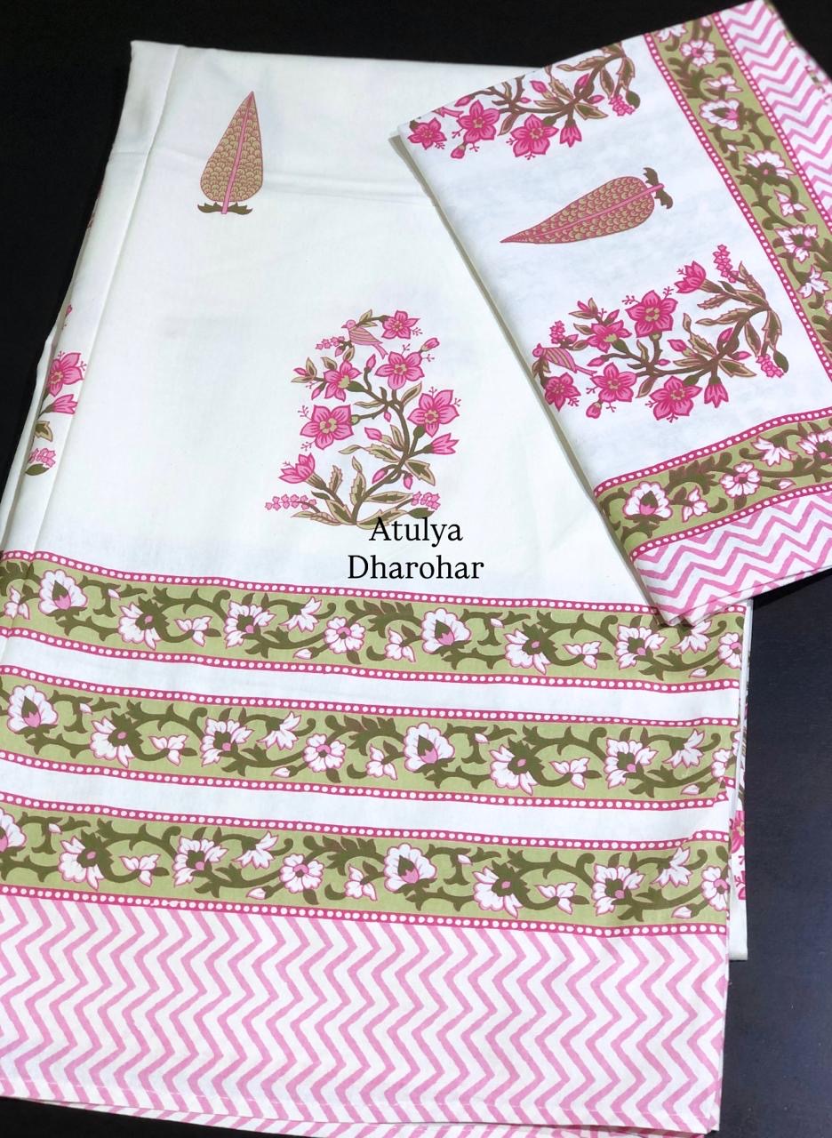 Pink Floral Motifs Cotton Single Bed Bedsheet