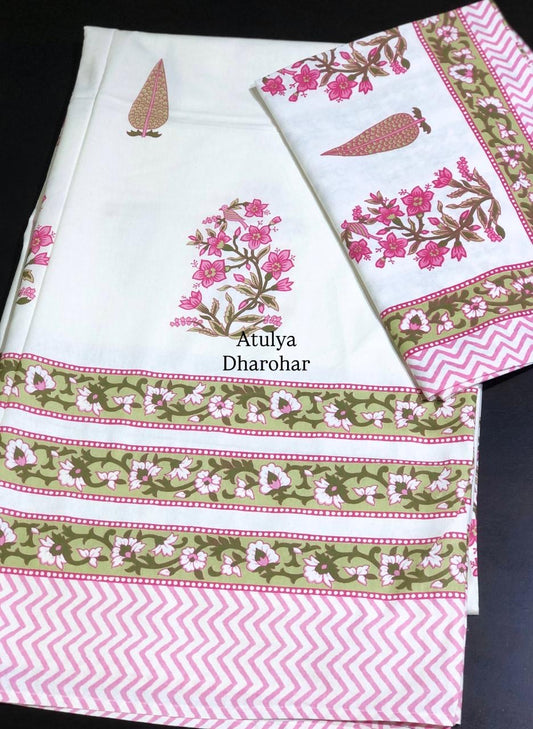 Pink Floral Motifs Cotton Single Bed Bedsheet