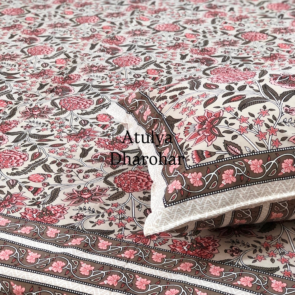 Pink Floral Jaal Cotton Super King Bedsheet