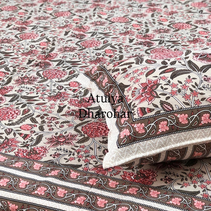 Pink Floral Jaal Cotton Super King Bedsheet