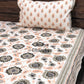 Peach and Grey Floral Jaal Cotton King Size Bedsheet