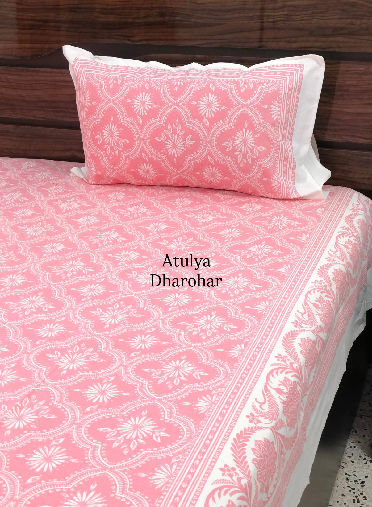 Pink Mughal Jaal Super King Cotton Bedsheet
