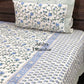 Blue Floral Jaal Hand Block Printed Super King Bedsheet