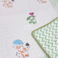 Bunny and Elephant Hand Block Printed Mulmul Baby Dohar