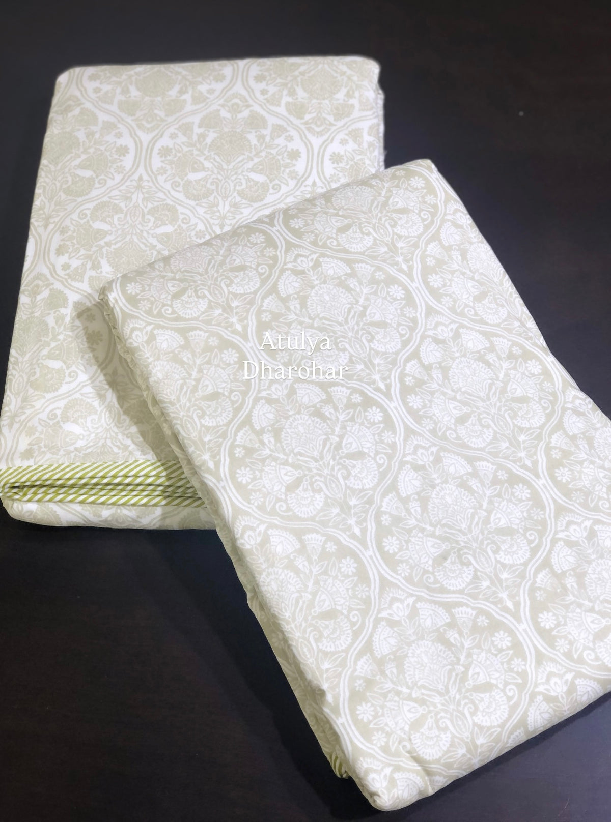 Green Mughal Jaal Mulmul Single Dohar Pair