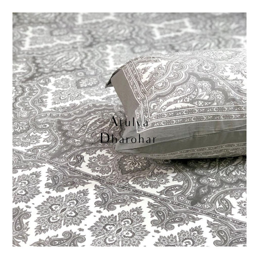 Grey Mughal Jaal Cotton Bedsheet