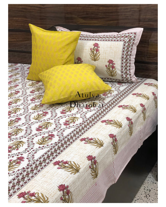 Pink Mughal Jaal Bedsheet