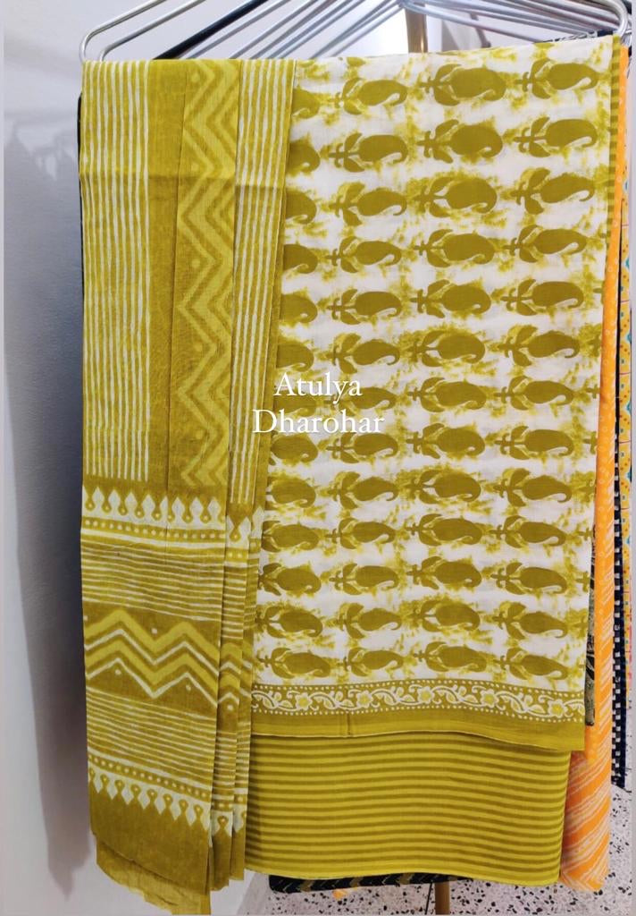 Green Suit Fabric with Cotton Dupatta