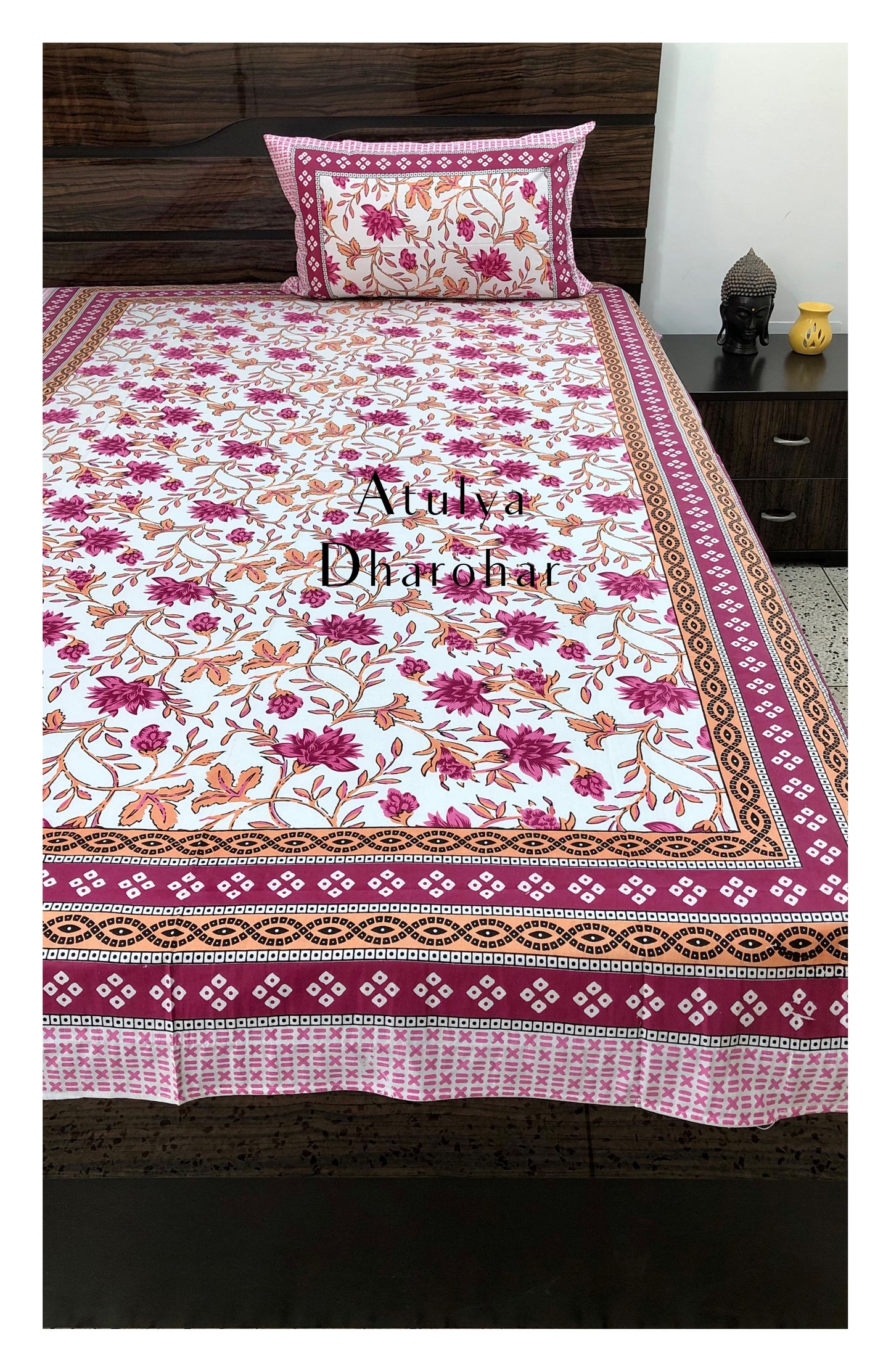 Pink Floral Jaal Single Bedsheet