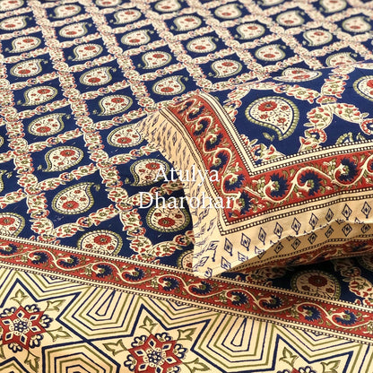 Indigo and Maroon Cotton Kalamkari Super King Bedsheet