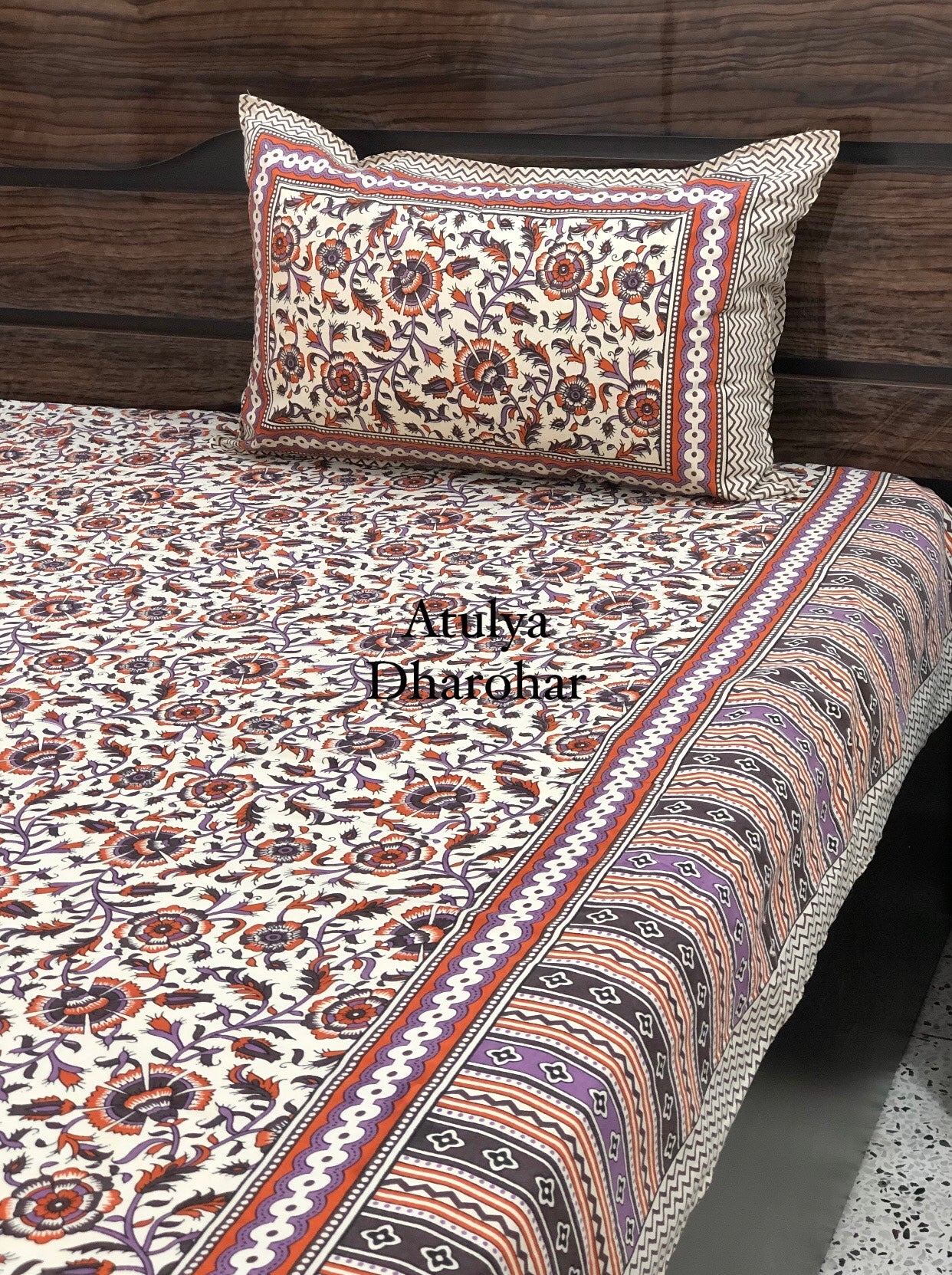 Rust and Purple Floral Jaal Bedsheet