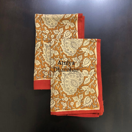 Mustard Hand Block Kalamkari Pillow Covers