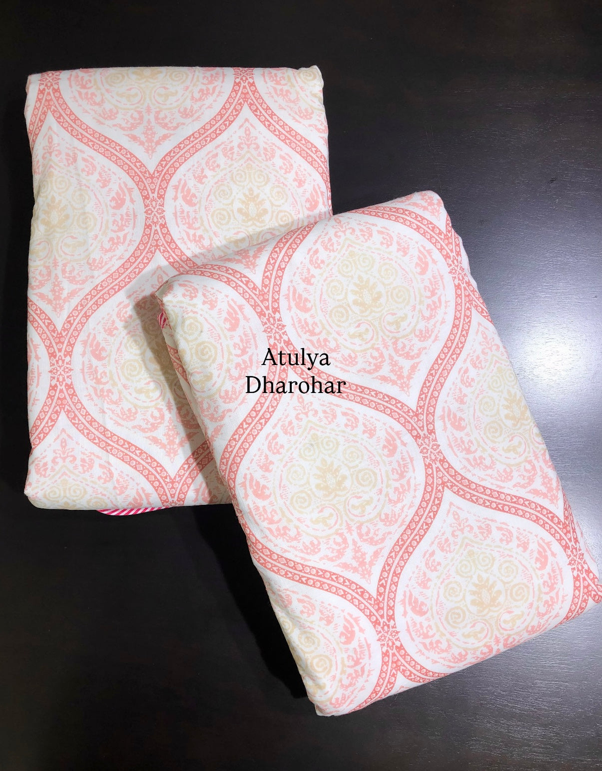 Peach Pink Mughal Jaal Mulmul Single Dohar Pair
