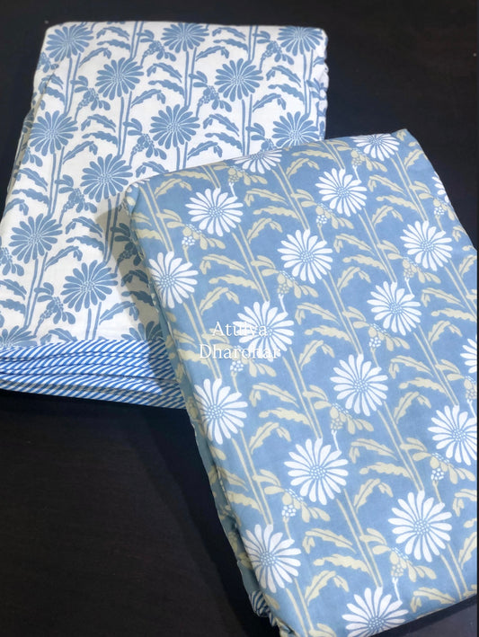 Blue Floral Mulmul Single Dohar Pair