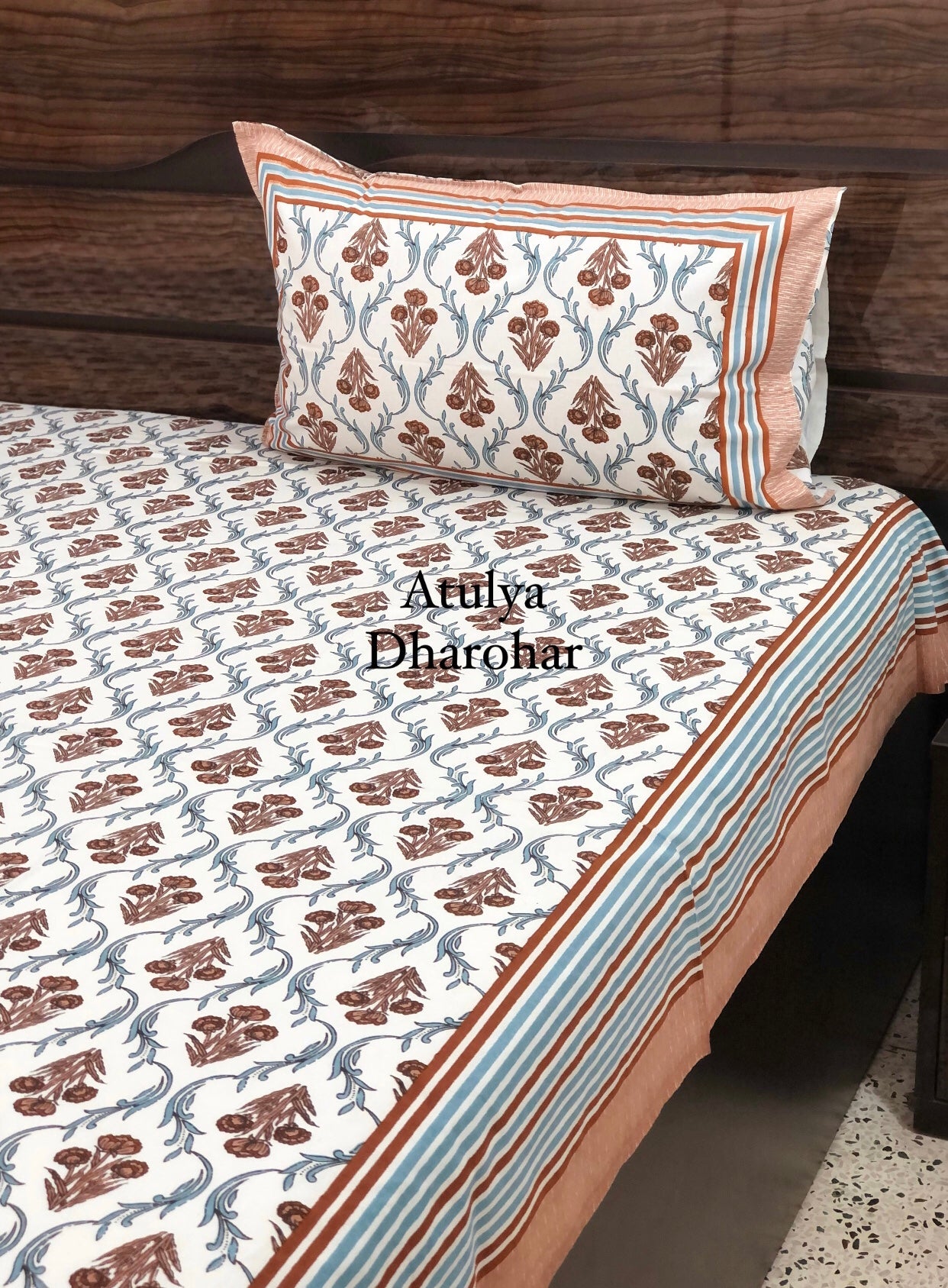 Brown Floral Mughal Jaal Bedsheet
