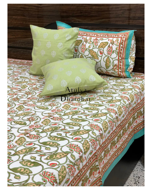 Green Lotus Jaal Bedsheet