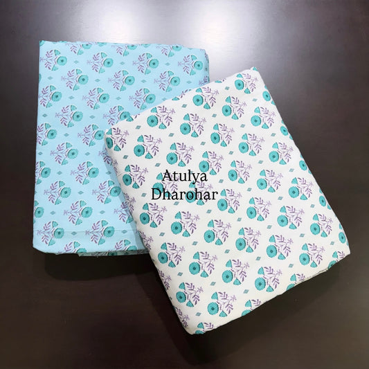 Blue Floral Motifs Cambric Cotton Single Dohar Pair