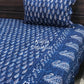Indigo Pine Tree with Paisley Motifs Hand Block Printed Super King Bedsheet