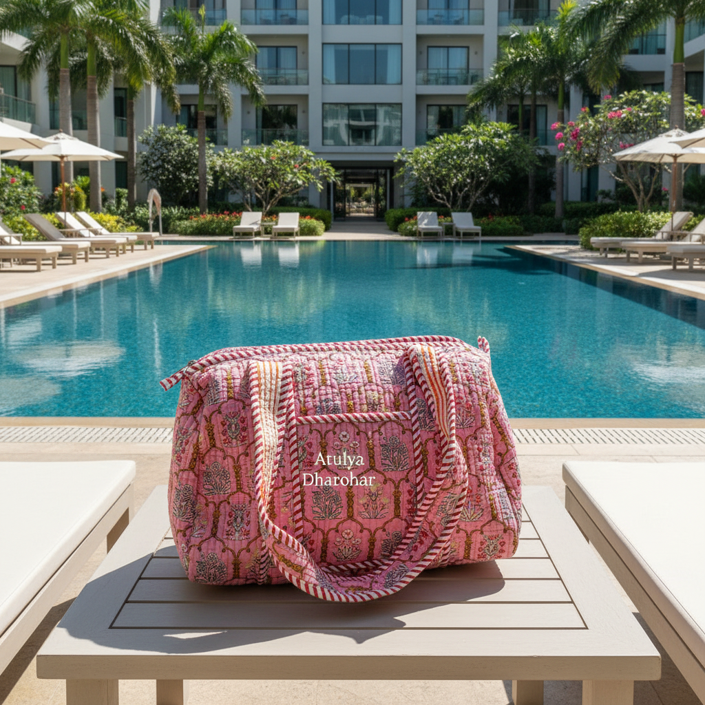 Pink Mughal Jaal Quilted Mini Duffle Bag