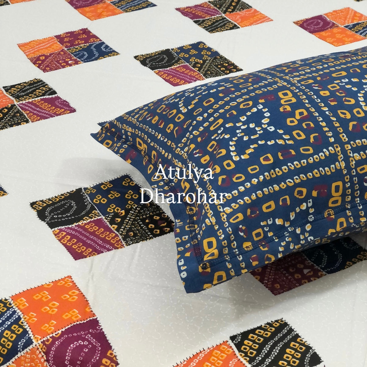 Multicolour Bandhani Cotton Super King Bedsheet