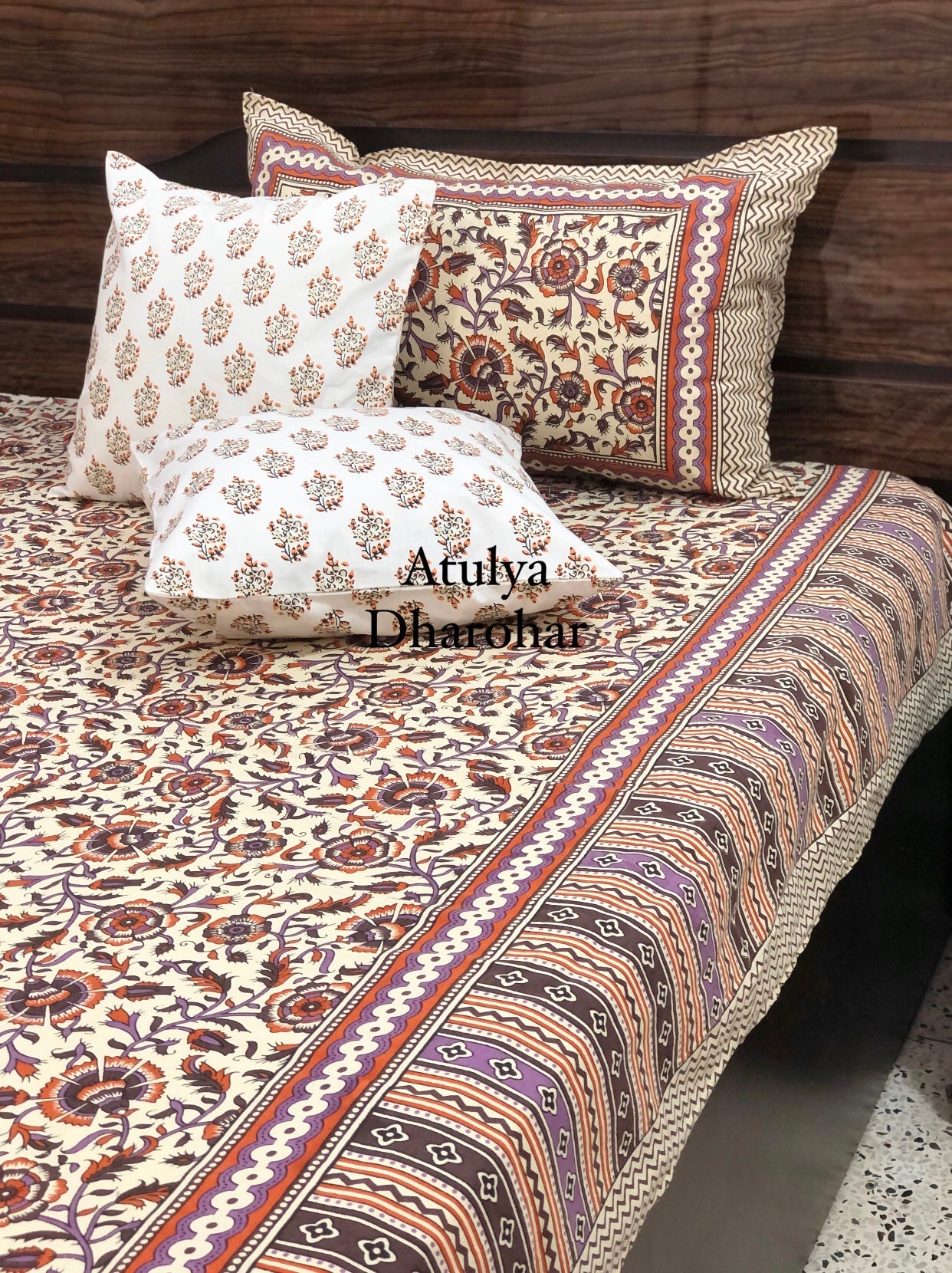 Rust and Purple Floral Jaal Bedsheet