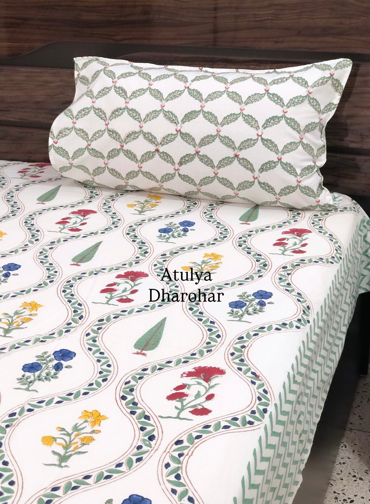 Multicolour Mughal Jaal Hand Block Printed Super King Bedsheet