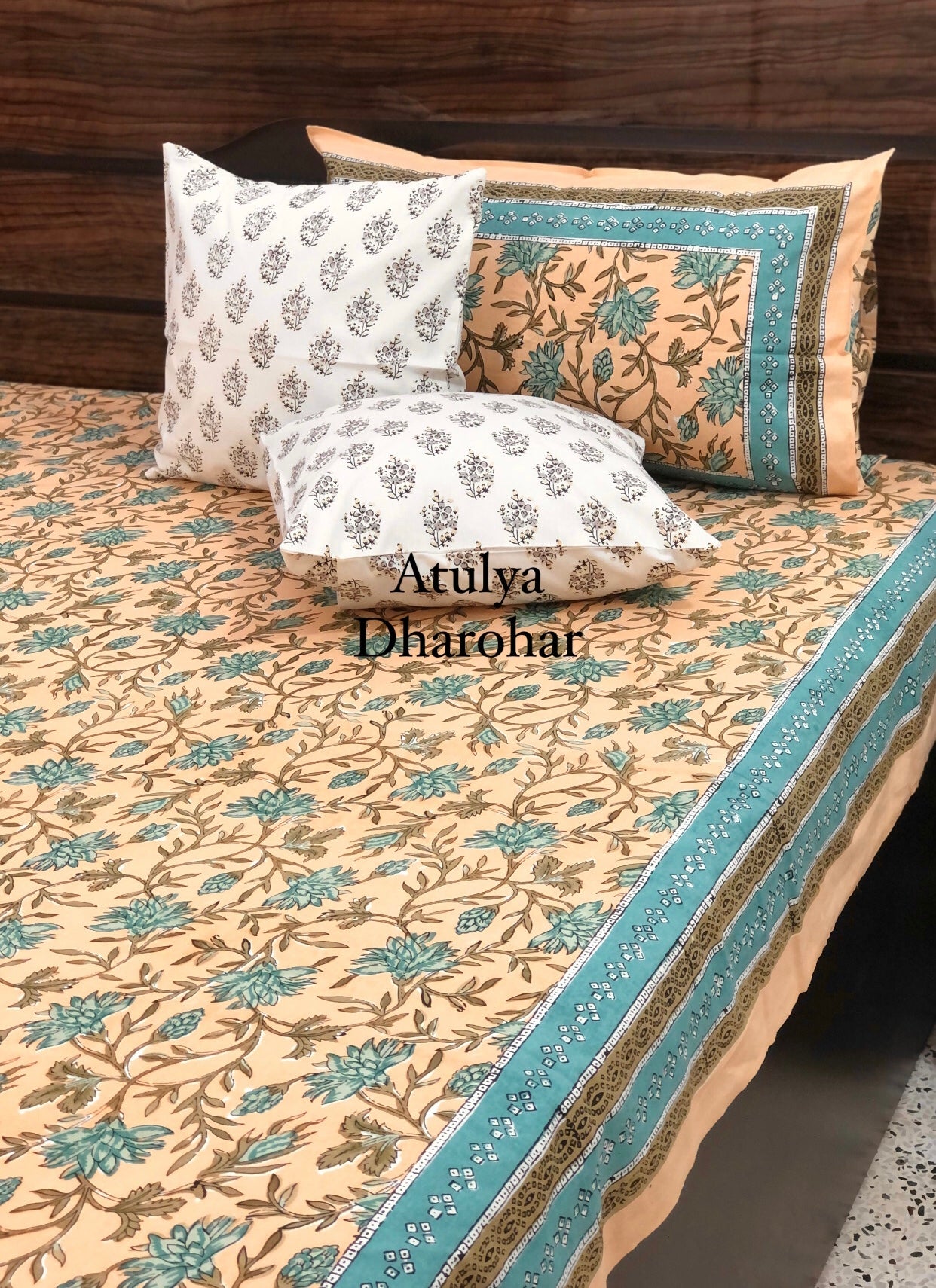 Turquoise Floral Jaal Bedsheet